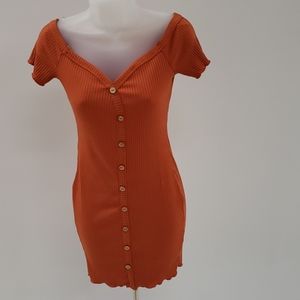 Rust shoulder Rib Dress